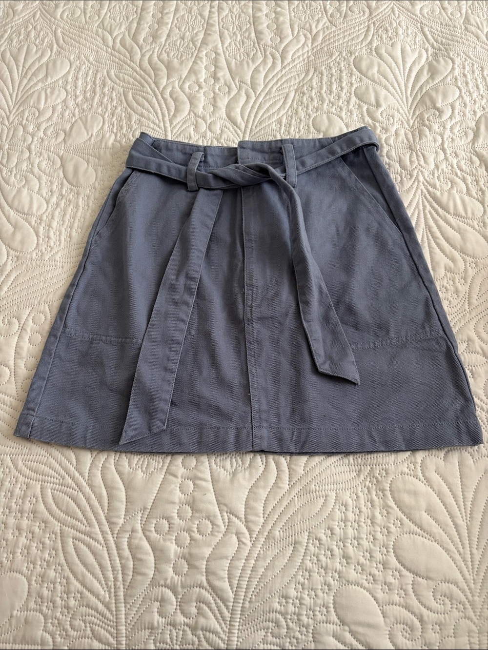 miami Slate Blue Tie-Waist A-Line Mini Skirt